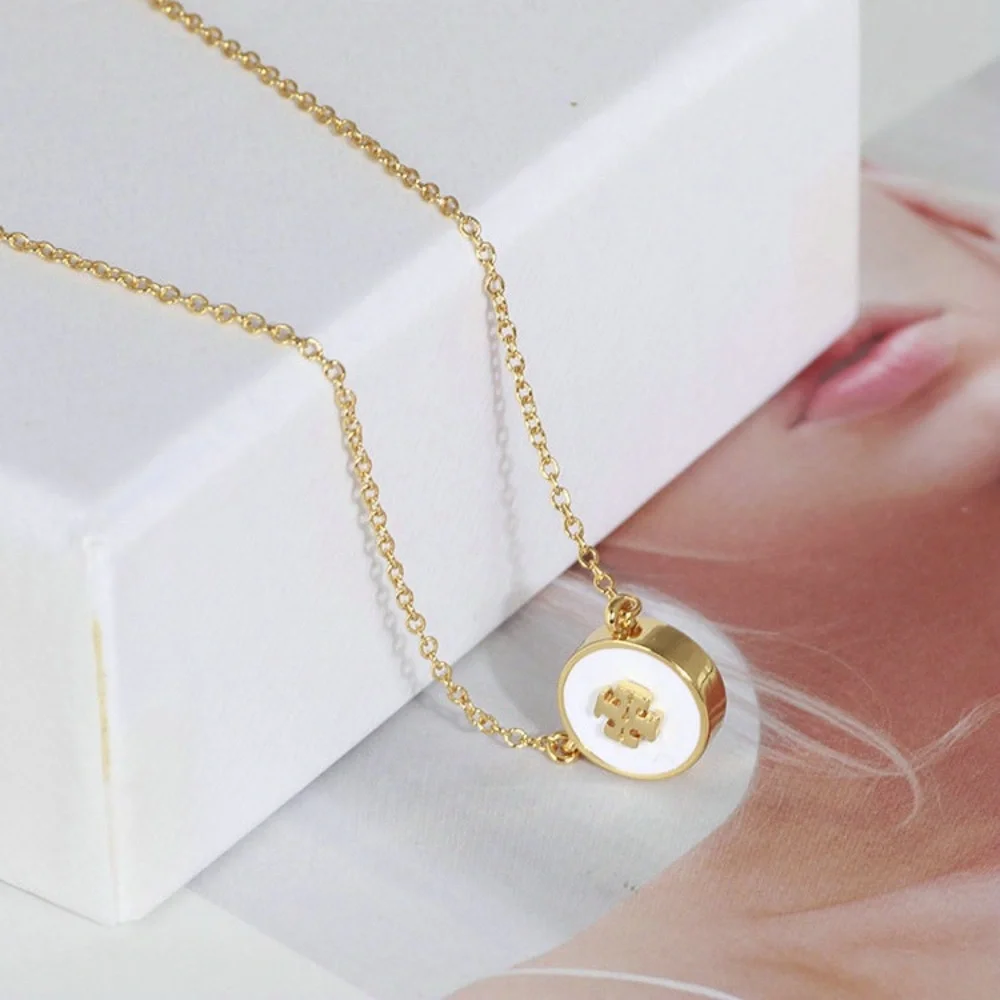 Tory Burch Gold and White Clover Pendant Necklace - Picture 6 of 6